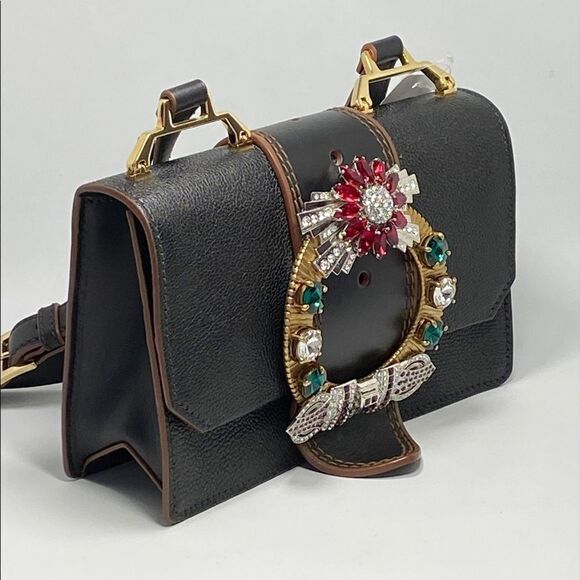 Miu Miu Madras Crystal Embellished Leather Shoulder Bag - Picture 7 of 13